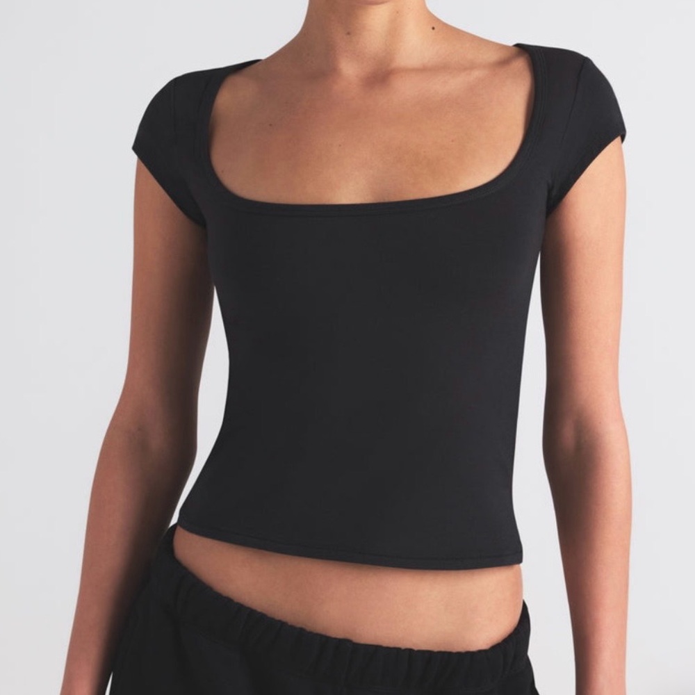 Skims cotton jersey scoop neck top - blue, small
